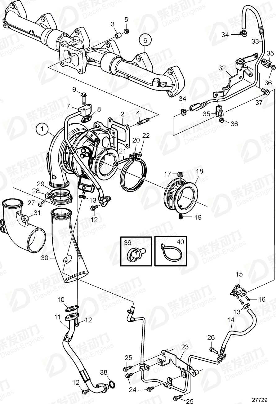 volvo penta Turbocharger, exch 3801560 Drawing volvo penta Turbocharger, exch 3801560 Drawing